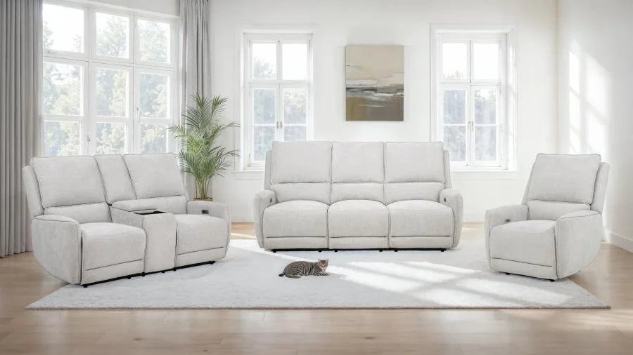 SYLMAR 3-PIECE CHENILLE POWER RECLINING SOFA SET DOVE GREY