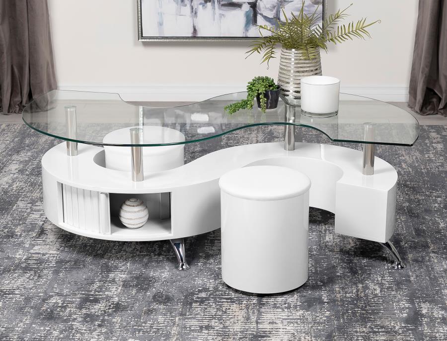 BUCKLEY 3-PIECE COFFEE TABLE AND STOOLS SET CAPPUCCINO
