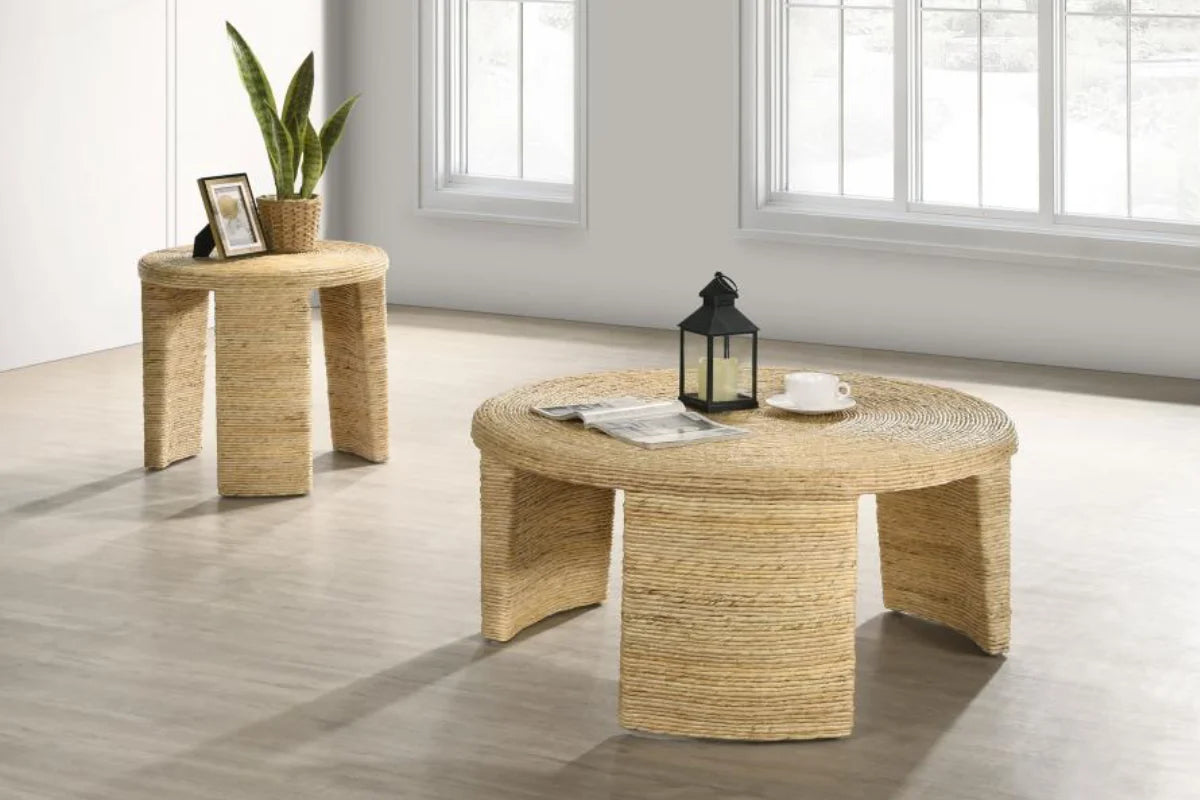 ARTINA WOVEN RATTAN ROUND SIDE END TABLE NATURAL BROWN