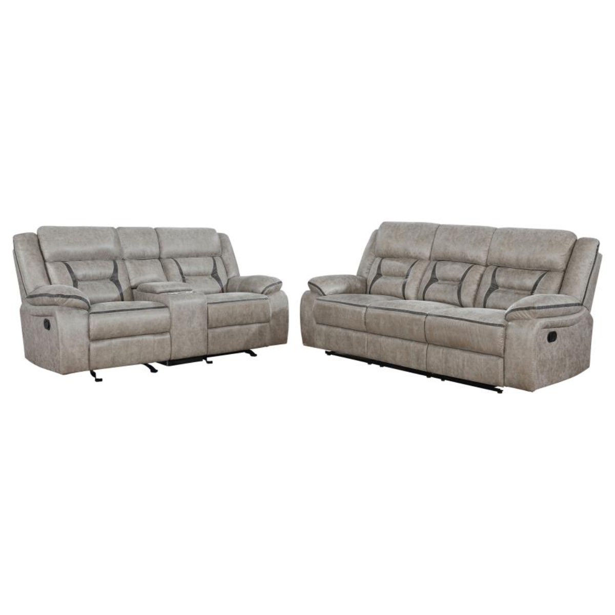 GREER  UPHOLSTERED RECLINING SOFA SET TAUPE