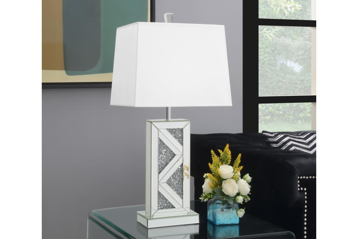 CARMEN 32-INCH TAPERED SHADE MIRRORED TABLE LAMP SILVER