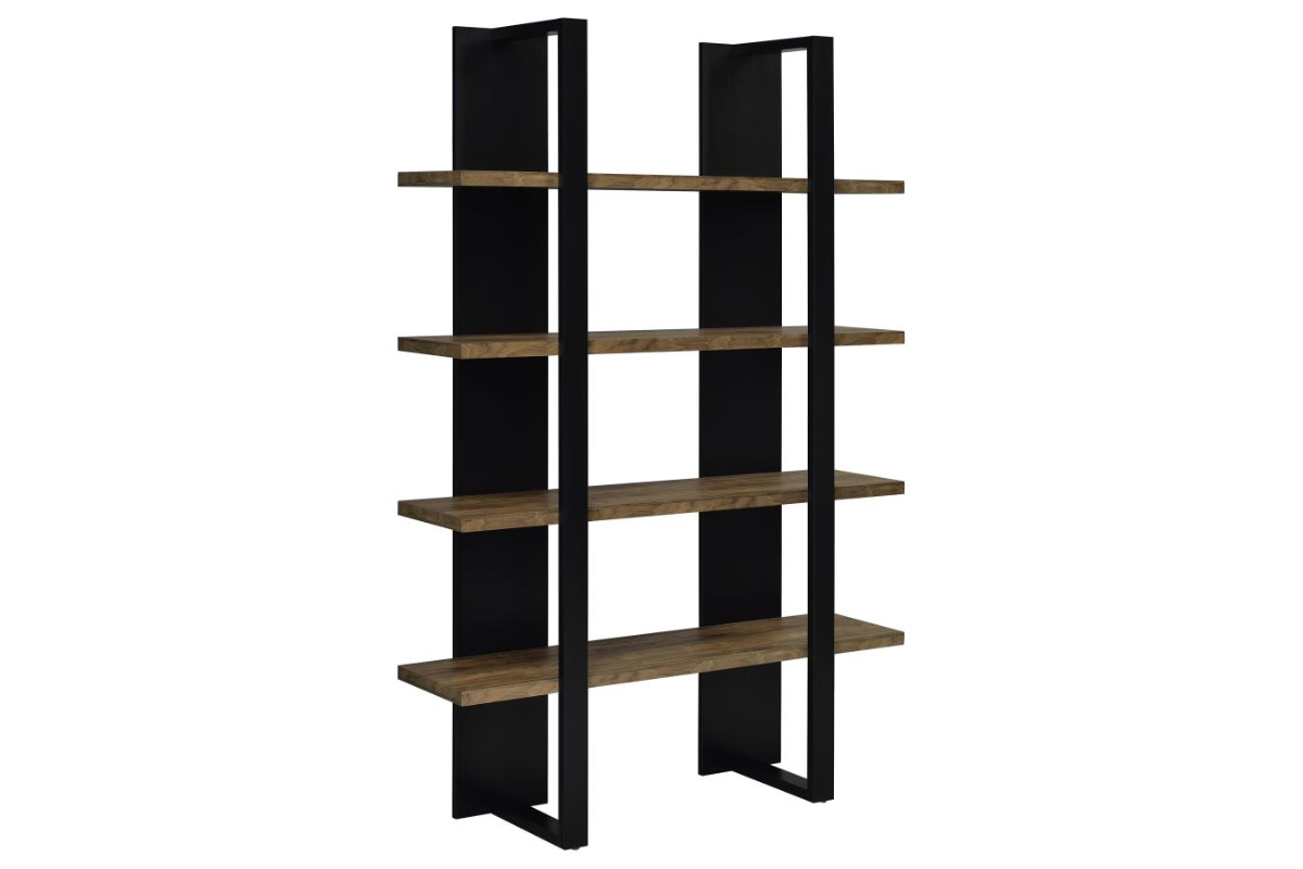 DANBROOK 71-INCH 4-SHELF BOOKSHELF BLACK AND AGED WALNUT