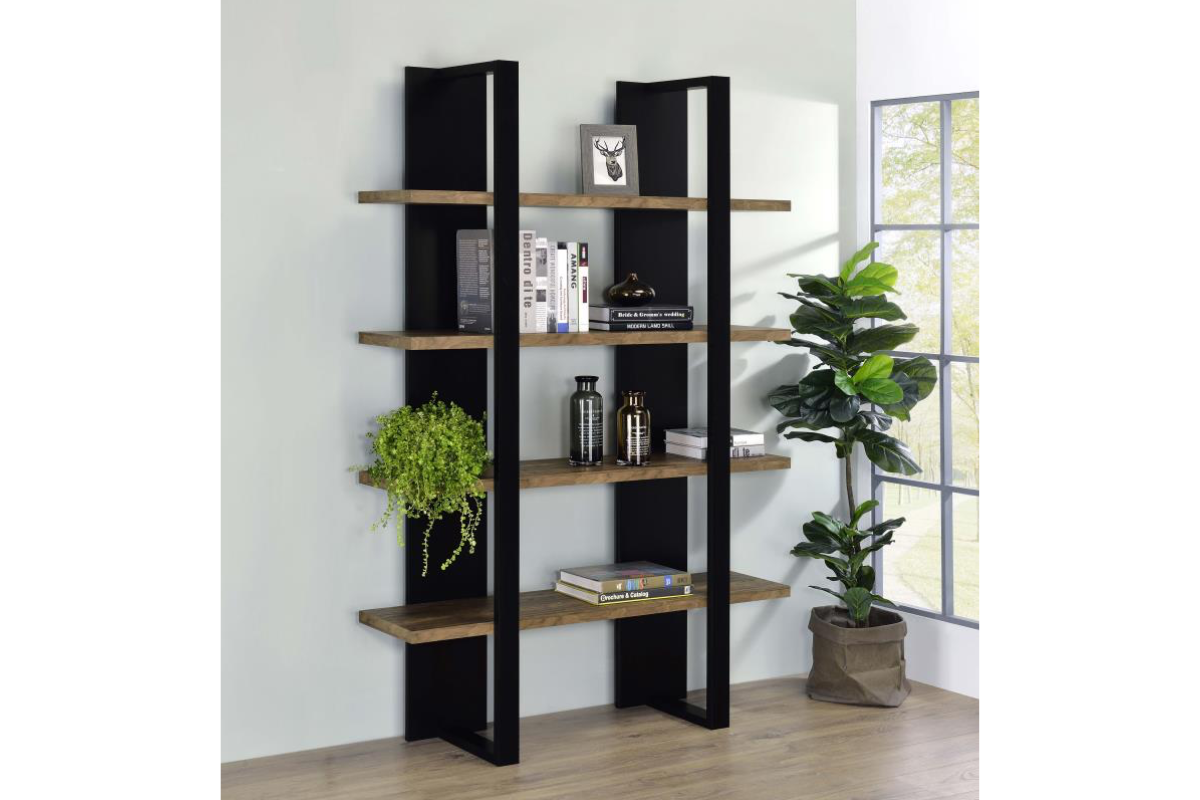 DANBROOK 71-INCH 4-SHELF BOOKSHELF BLACK AND AGED WALNUT