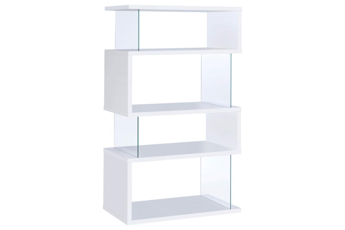 EMELLE 63-INCH 4-SHELF GLASS PANEL BOOKSHELF