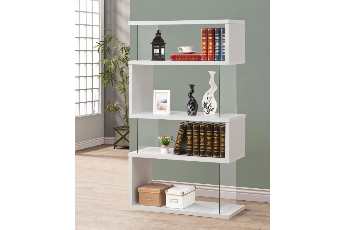 EMELLE 63-INCH 4-SHELF GLASS PANEL BOOKSHELF