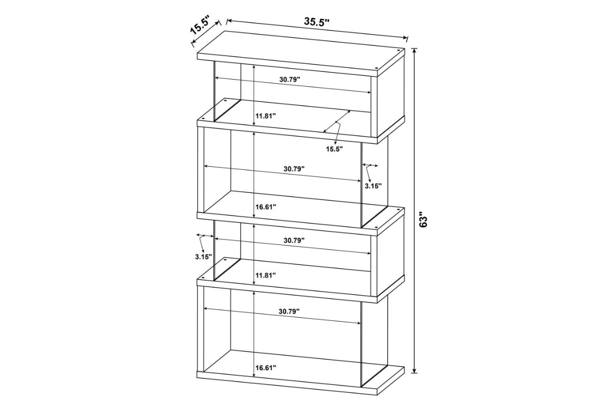 EMELLE 63-INCH 4-SHELF GLASS PANEL BOOKSHELF