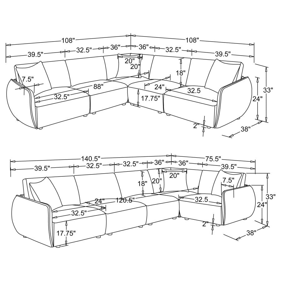 ELYSIA CHENILLE UPHOLSTERED MODULAR LOUNGE SOFA CORAL