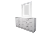 FLORENCE 6-DRAWER WOOD DRESSER WITH MIRROR WHITE HIGH GLOSS