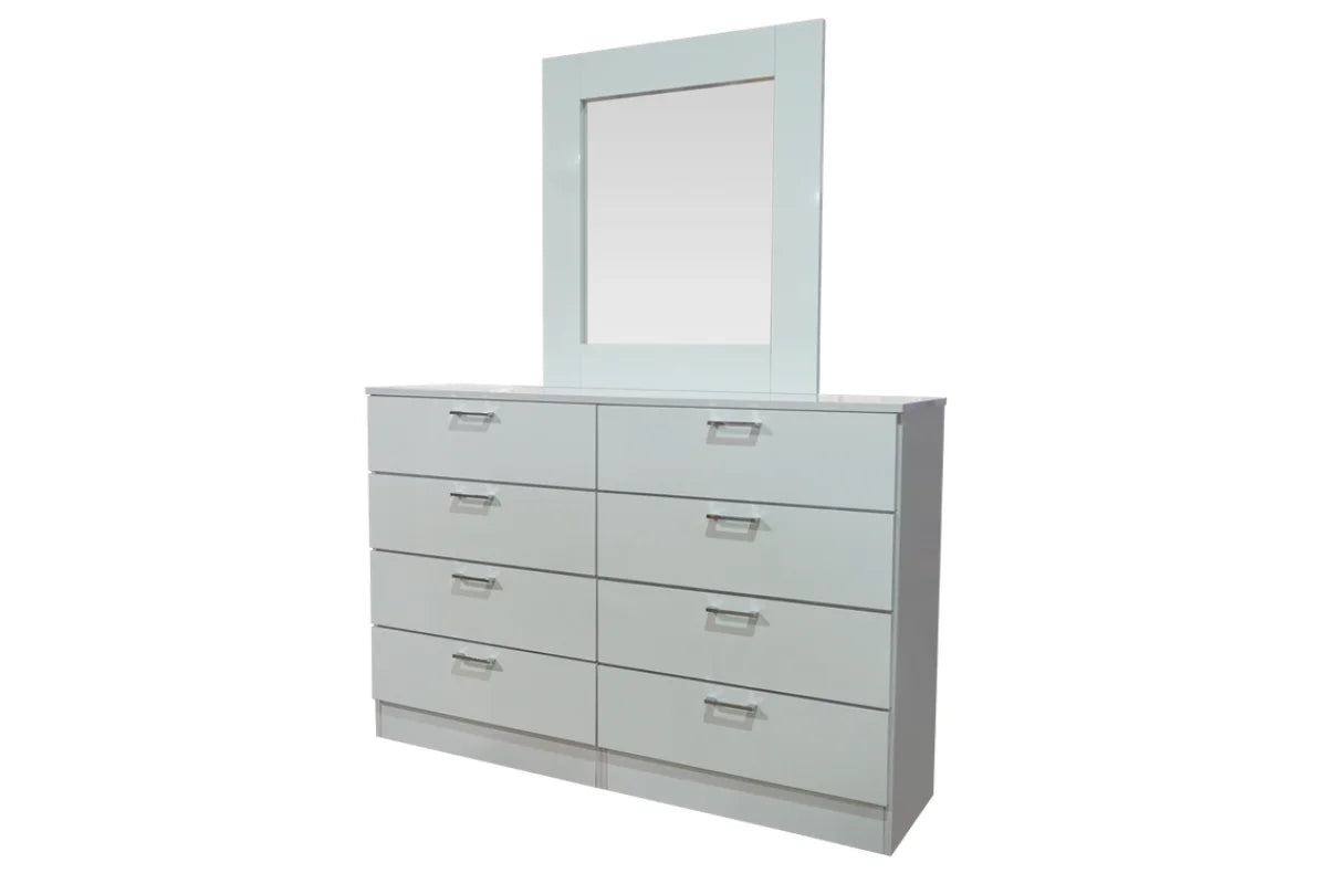 FLORENCE 8-DRAWER WOOD DRESSER WITH MIRROR WHITE HIGH GLOSS