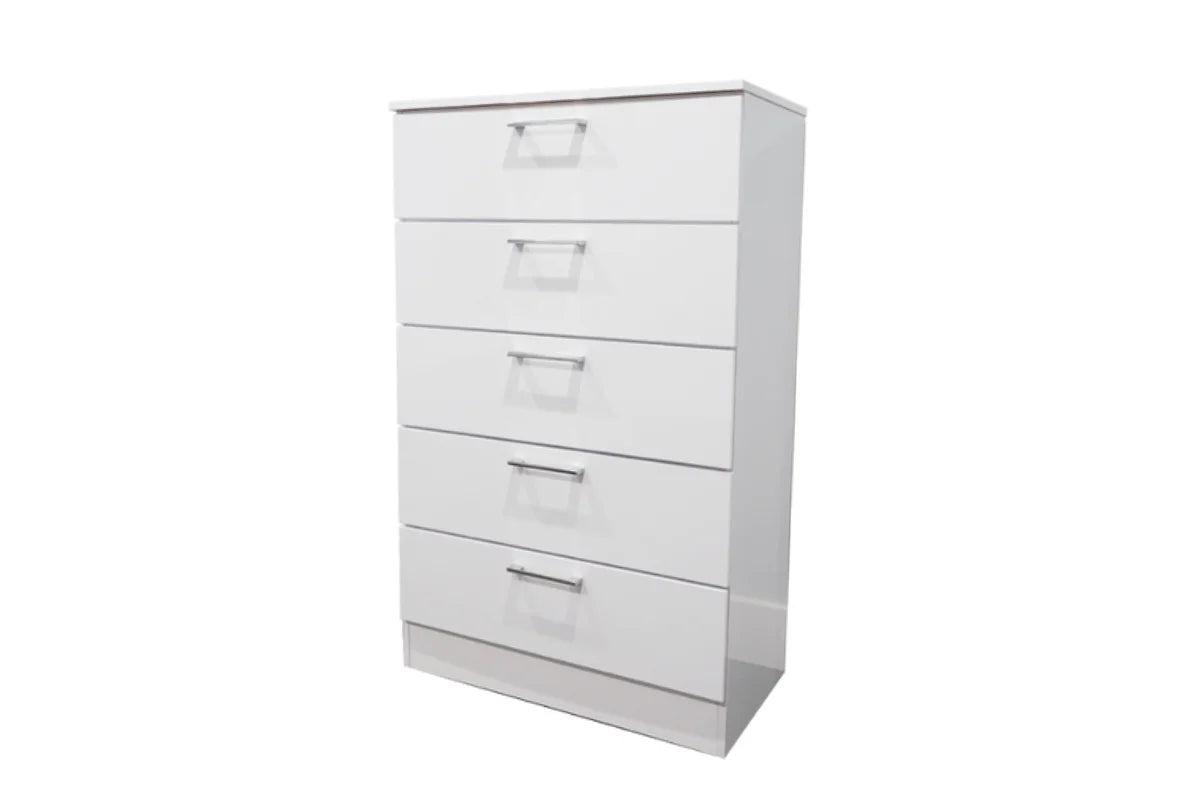 FLORENCE 5-DRAWER BEDROOM CHEST WHITE HIGH GLOSS