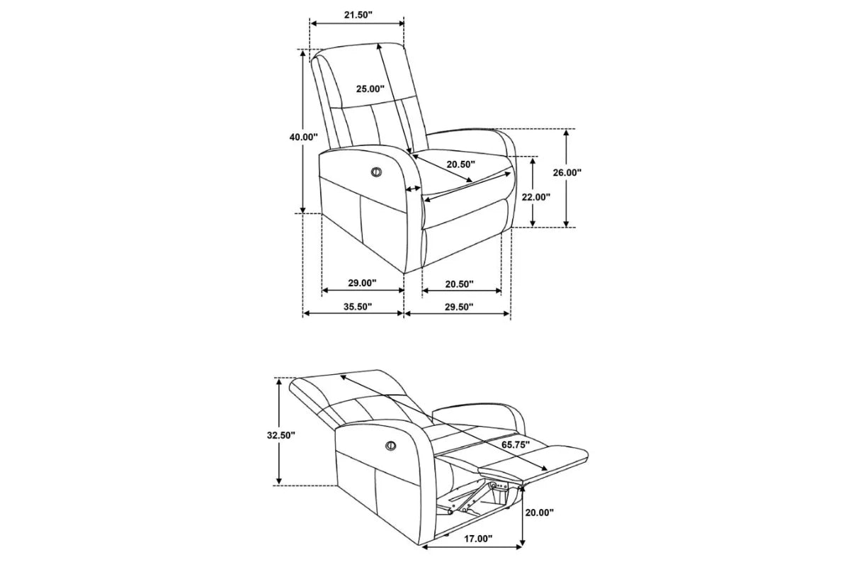 GRANT UPHOLSTERED POWER RECLINER CHAIR BROWN