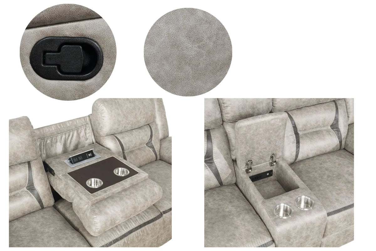 GREER  UPHOLSTERED RECLINING SOFA SET TAUPE