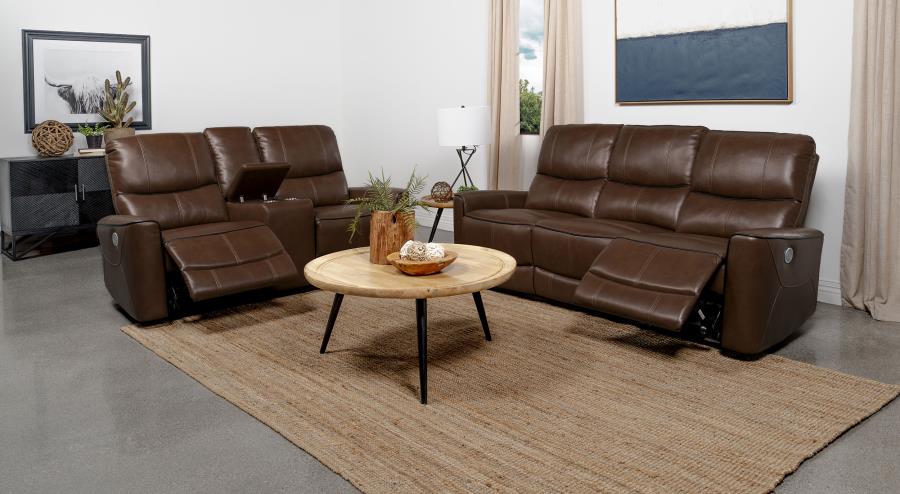 GREENFIELD 2-PIECE POWER RECLINING SOFA SET SADDLE BROWN