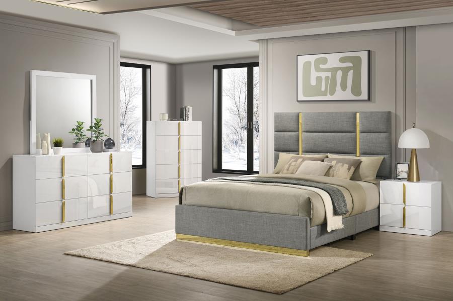 INES 5-PIECE BEDROOM SET GREY AND WHITE HIGH GLOSS