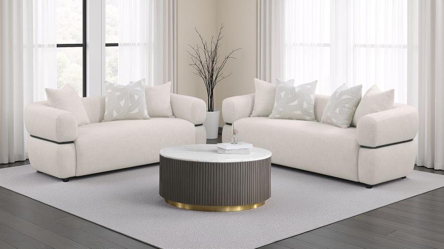 JEANETTE FABRIC UPHOLSTERED ROUND ARM SOFA SET BEIGE