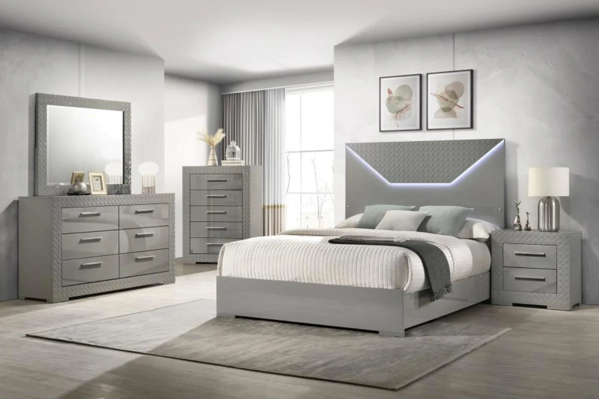 IVES  BEDROOM SET GREY HIGH GLOSS