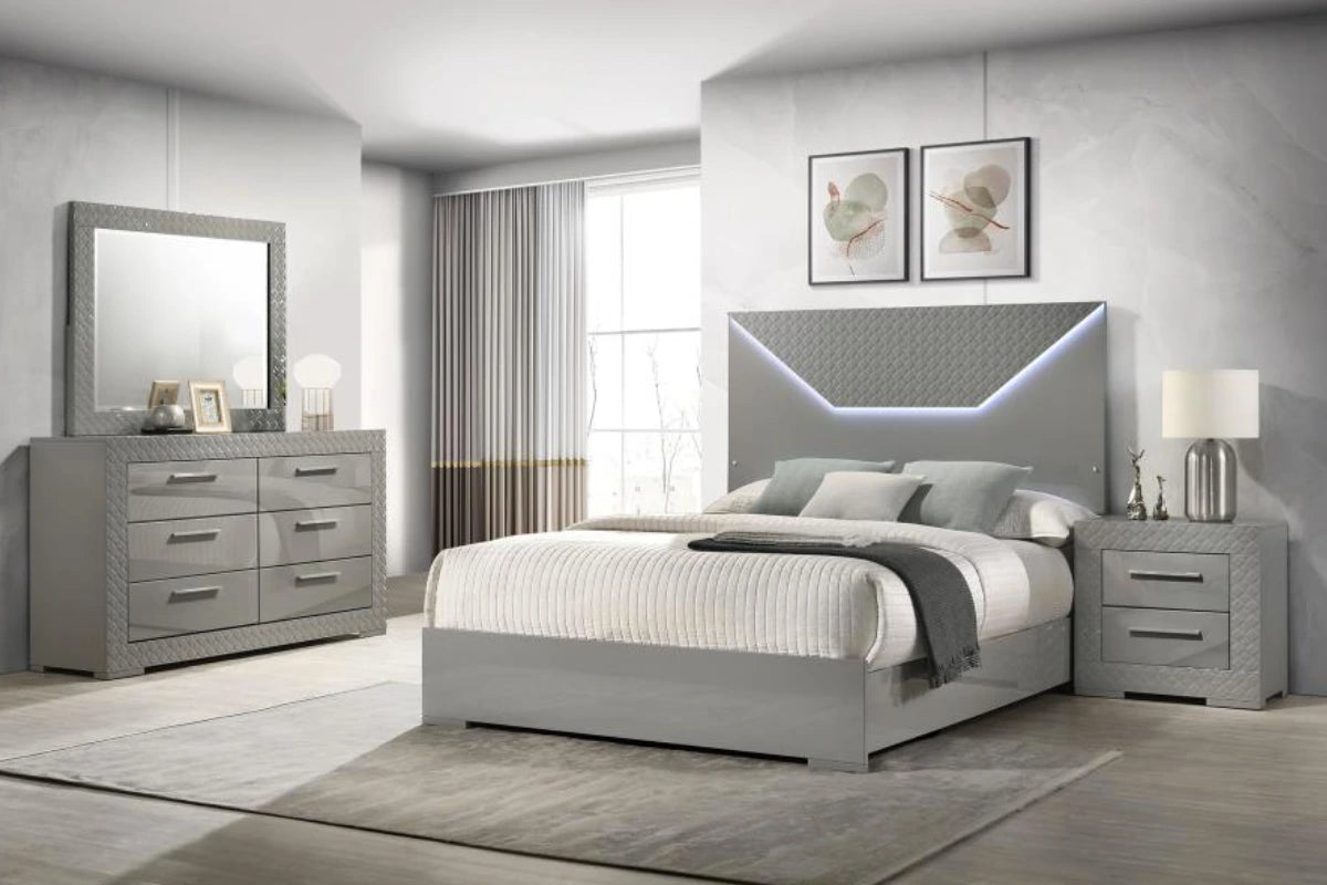 IVES  BEDROOM SET GREY HIGH GLOSS