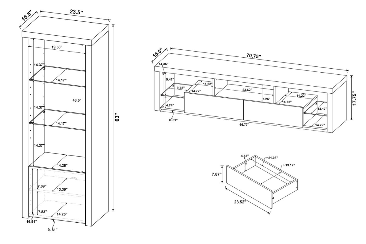 Jude 3-piece 71-inch tv entertainment center white high gloss