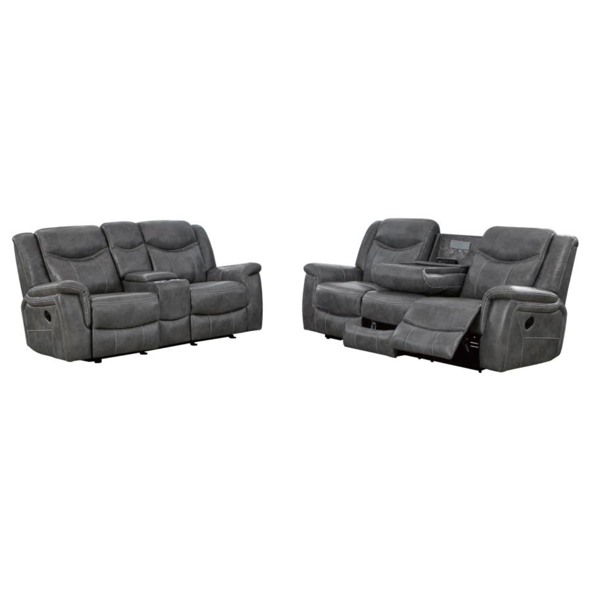 CONRAD  UPHOLSTERED PADDED ARM MOTION SOFA SET GREY
