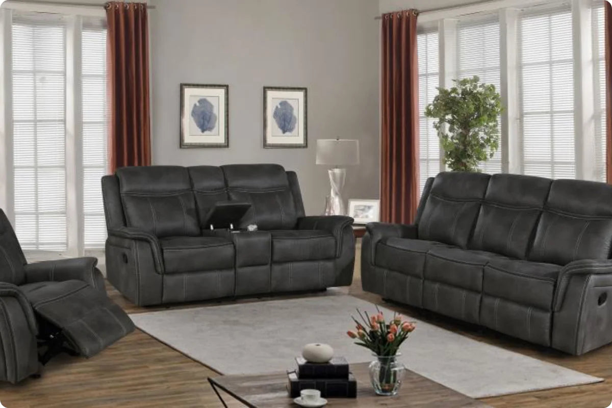 LAWRENCE  UPHOLSTERED RECLINING SOFA SET CHARCOAL