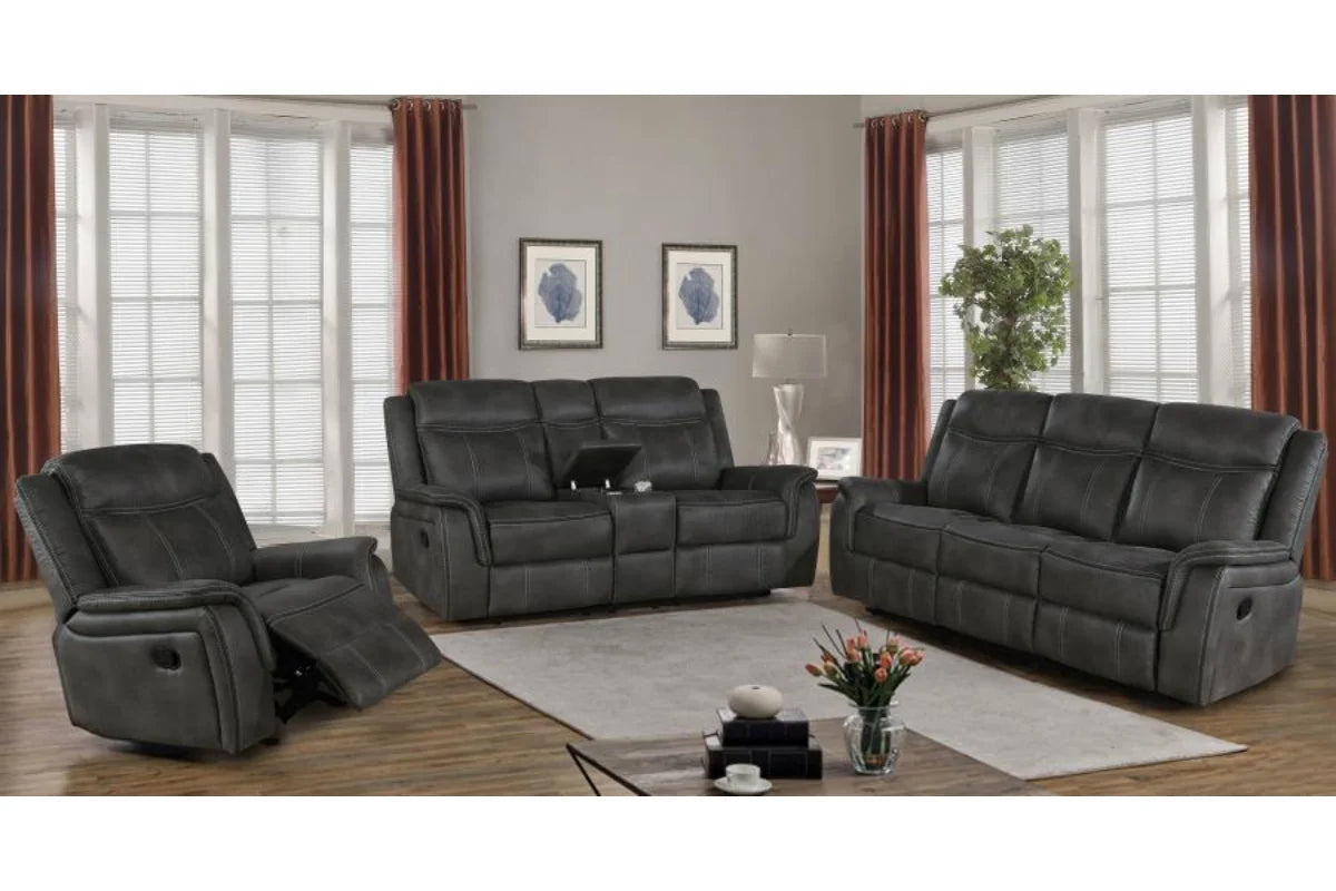 LAWRENCE  UPHOLSTERED RECLINING SOFA SET CHARCOAL