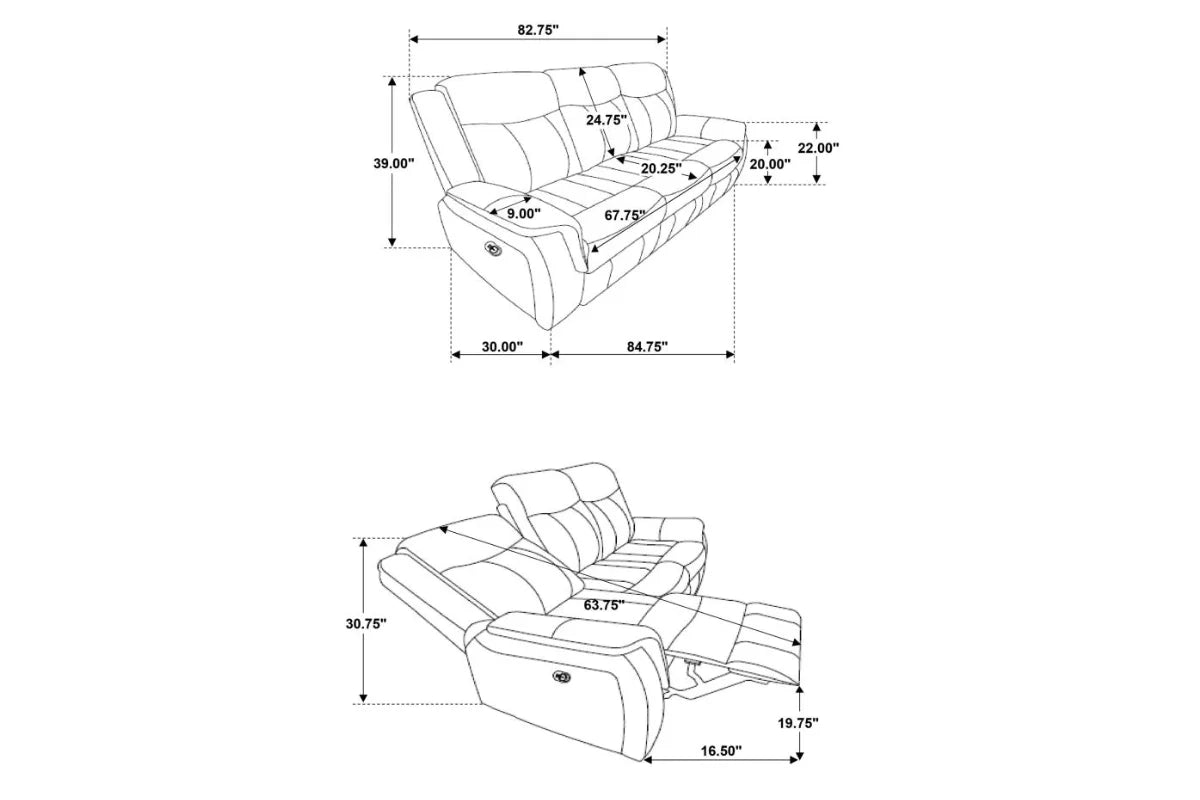 LAWRENCE  UPHOLSTERED RECLINING SOFA SET CHARCOAL