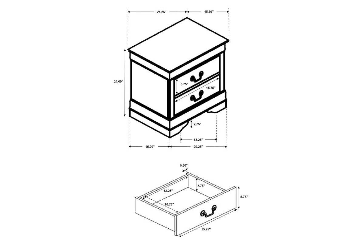 LOUIS PHILIPPE 2-DRAWER NIGHTSTAND CAPPUCCINO