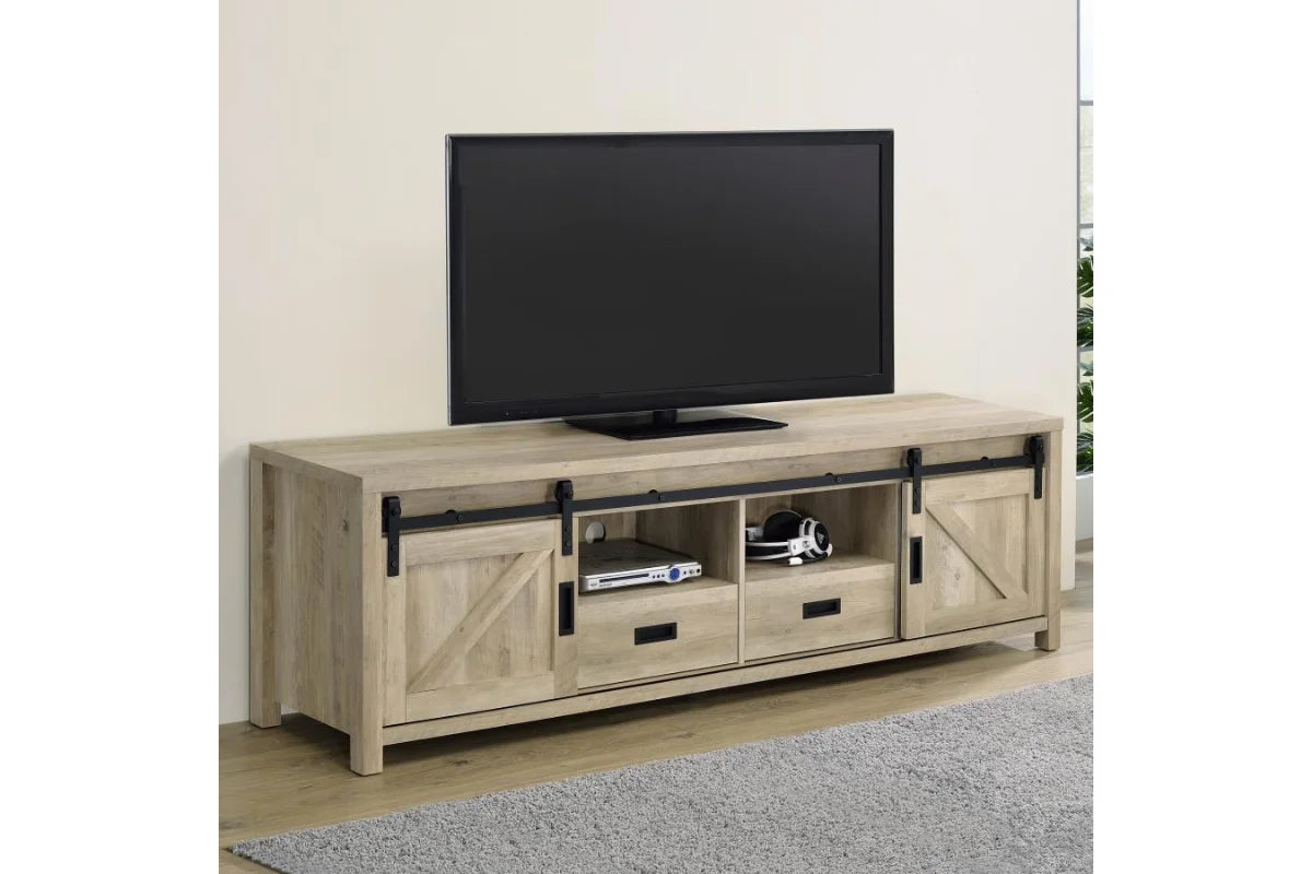 Madra 2-door engineered wood 79-inch tv stand distressed pine