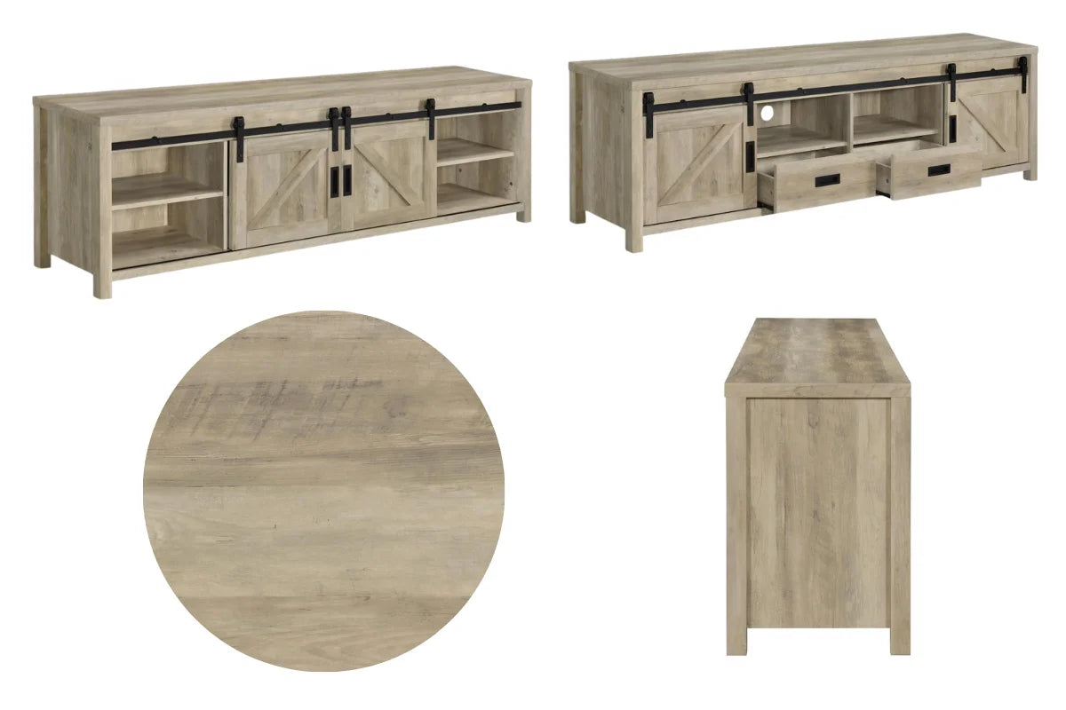 Madra 2-door engineered wood 79-inch tv stand distressed pine