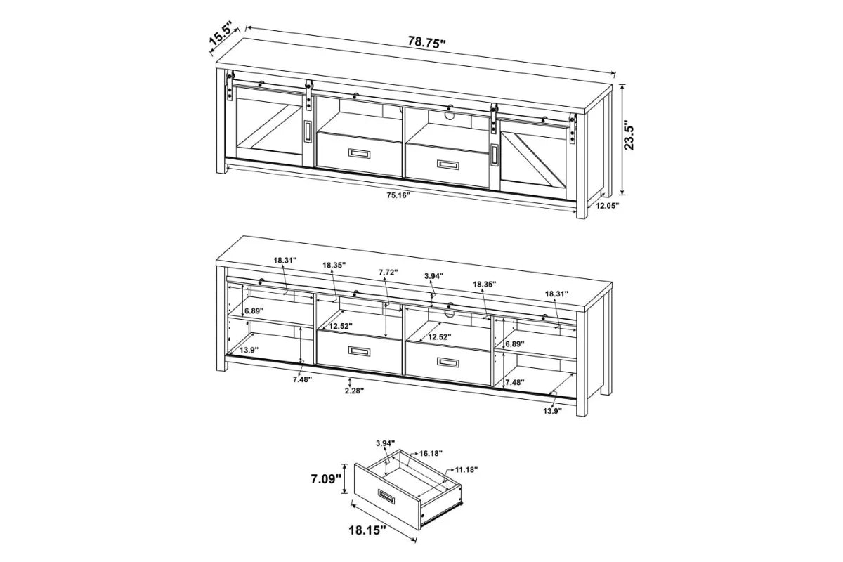 Madra 2-door engineered wood 79-inch tv stand distressed pine