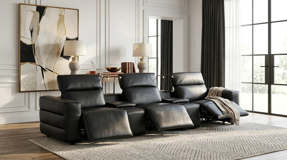 Diamante Italian Leather/Match Power Home Theater Recliner Row