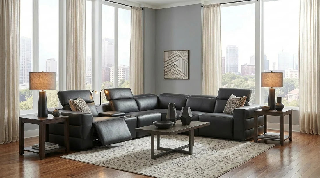 Holly Italian Leather/Match Power Reclining Sectional  Black