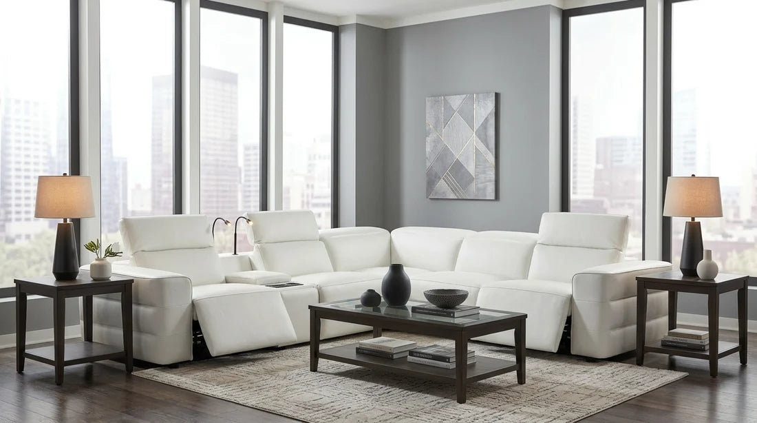 Holly Italian Leather/Match Power Reclining Sectional  White