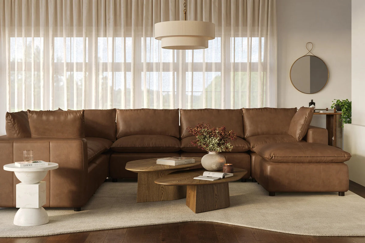 Cali  Brown Leather Modular Large Chaise Sectional (4-7-Piece)