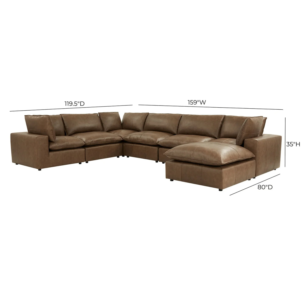 Cali  Brown Leather Modular Large Chaise Sectional (4-7-Piece)