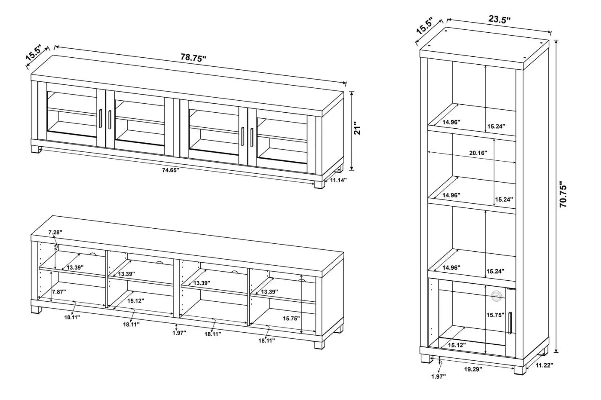 Sachin 3-piece 79-inch tv entertainment center dark pine