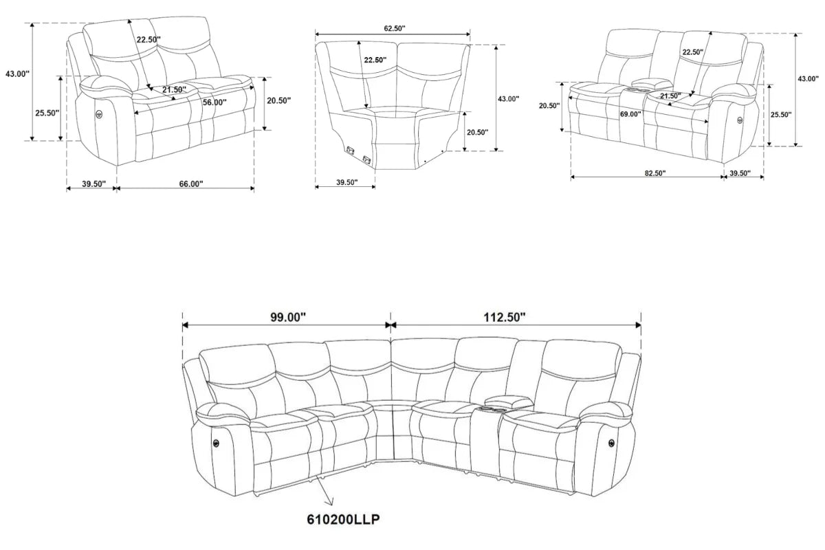 SYCAMORE UPHOLSTERED POWER RECLINING SECTIONAL SOFA GREY