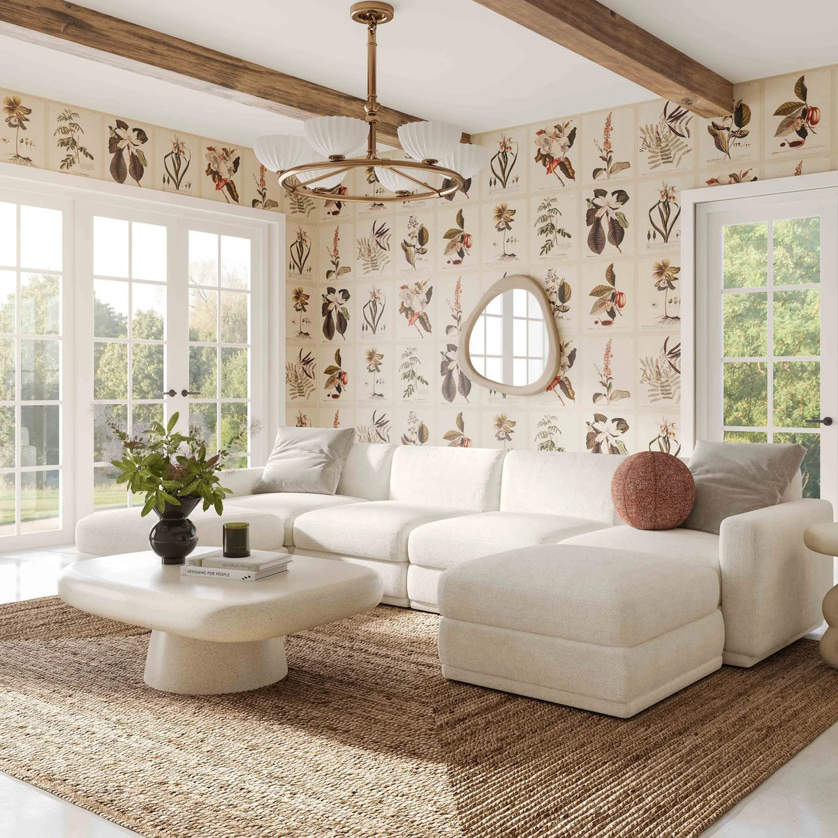 Perry  Cream Performance Chenille Modular Large U-Sectional (4-8 Piece)