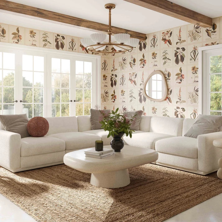 Perry  Cream Performance Chenille Modular Large U-Sectional (4-8 Piece)