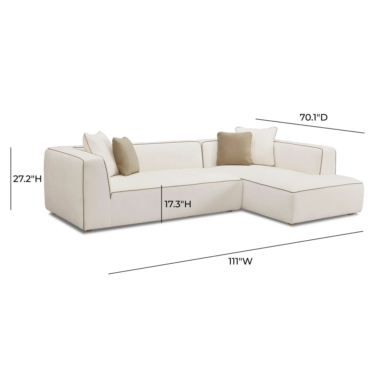 Tristine 2-Piece Cream Contract-Grade Linen L-Shaped Sectional