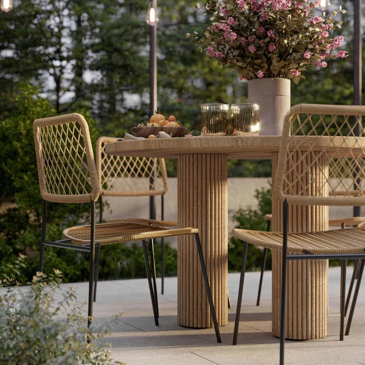 Patti 55" Textured Faux Travertine Indoor / Outdoor Round Dining Table
