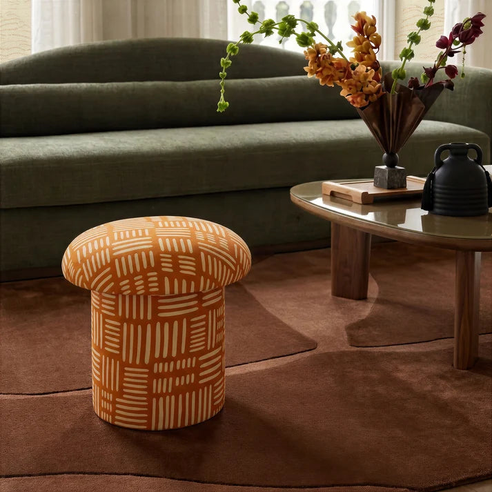 Lucy Rust Orange Tribal Print Mushroom Accent Stool