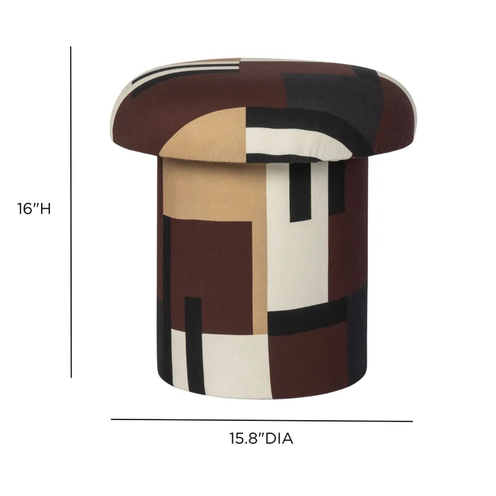 Lucy Mud Brown Abstract Print Mushroom Accent Stool