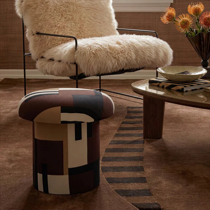 Lucy Mud Brown Abstract Print Mushroom Accent Stool