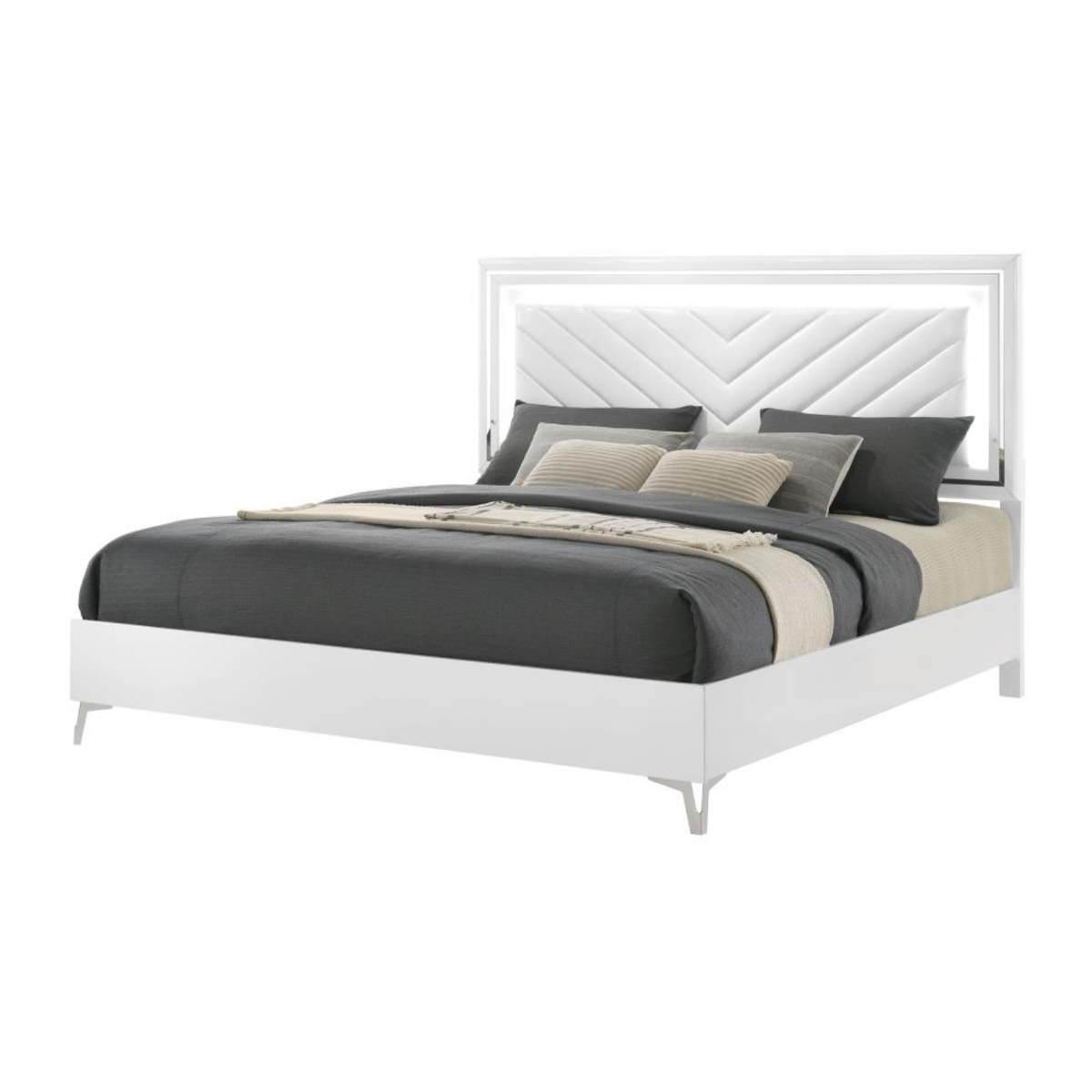 Cassia Eastern King LED Panel Bed White High Gloss