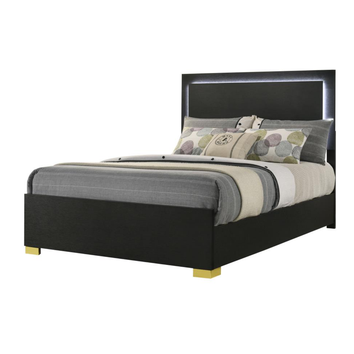 Marceline Wood LED Panel Bed Black