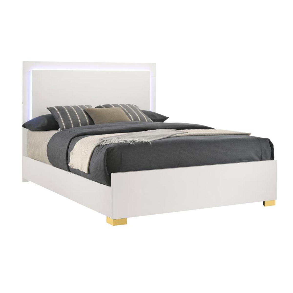 Marceline Wood Queen LED Panel Bed White