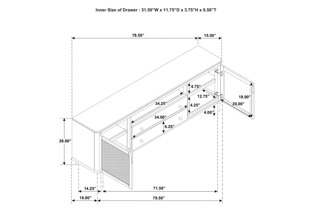 Arini rattan cane 2-door tv stand media console sand wash
