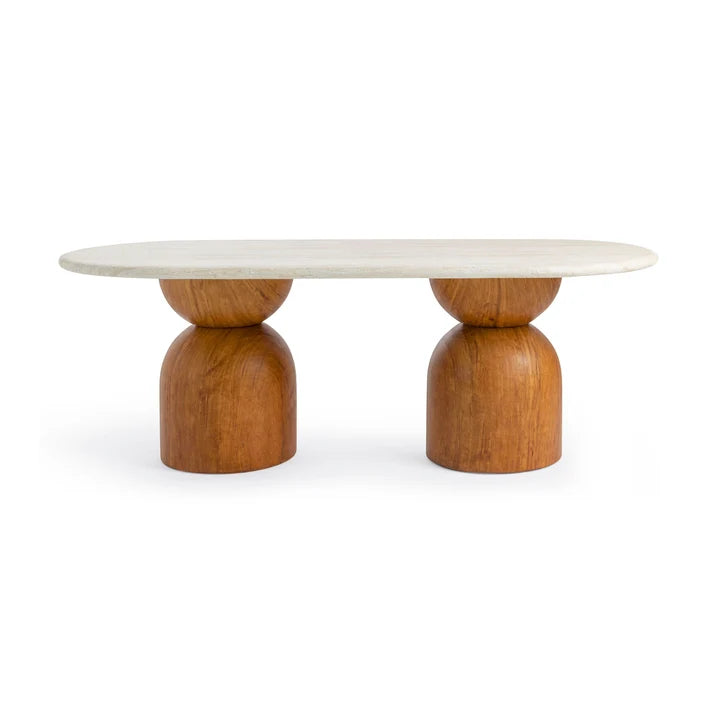 Cynthia 87" Faux Travertine Indoor/Outdoor Concrete Oval Dining Table