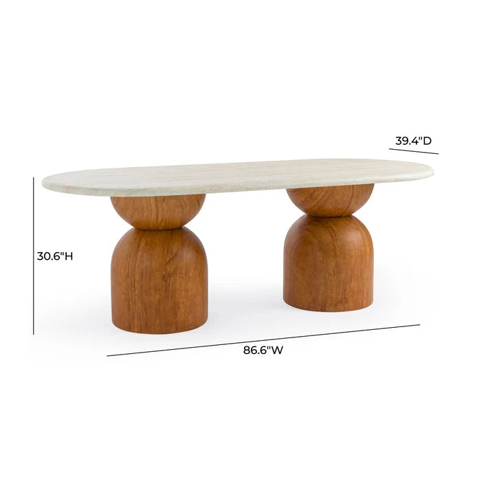 Cynthia 87" Faux Travertine Indoor/Outdoor Concrete Oval Dining Table